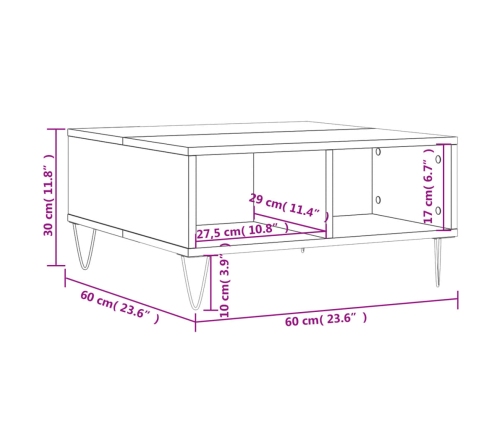 Mesa de centro madera de ingeniería blanco 60x60x30 cm