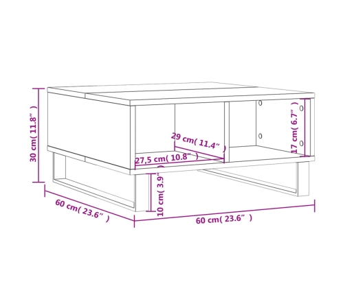 vidaXL Mesa de centro madera de ingeniería roble ahumado 60x60x30 cm