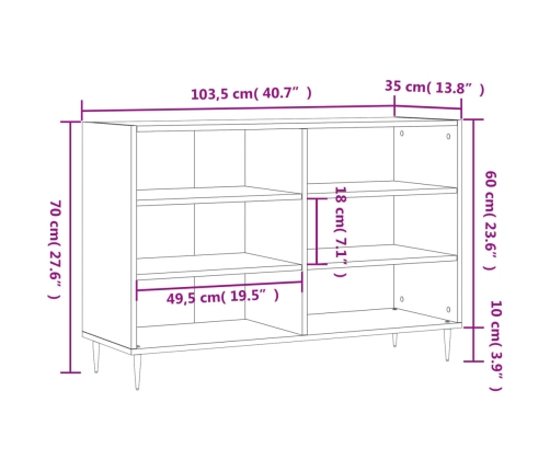 Aparador de madera de ingeniería roble ahumado 103,5x35x70 cm