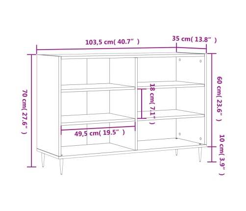 Aparador de madera de ingeniería gris Sonoma 103,5x35x70 cm