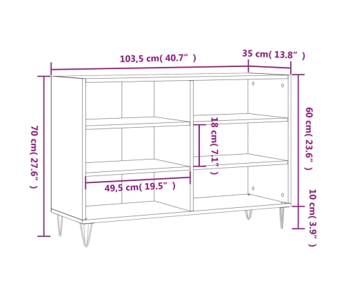 Aparador de madera contrachapada negro 103,5x35x70 cm