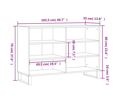 Aparador de madera contrachapada blanco brillo 103,5x35x70 cm