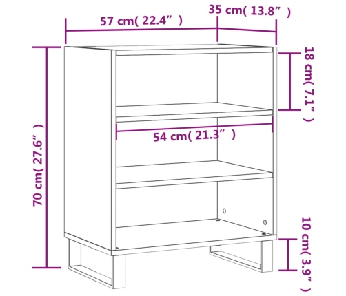 Aparador madera de ingeniería gris Sonoma 57x35x70 cm