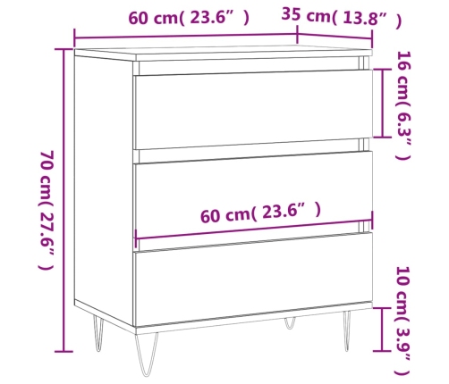 Aparador de madera contrachapada blanco 60x35x70 cm