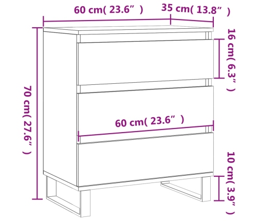 Aparador de madera contrachapada gris Sonoma 60x35x70 cm