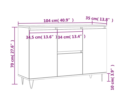 Aparador de madera de ingeniería gris Sonoma 104x35x70 cm