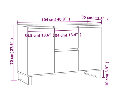 Aparador de madera de ingeniería negro 104x35x70 cm