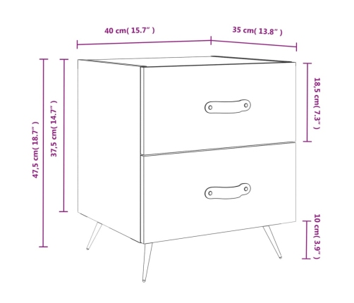 Mesita de noche madera de ingeniería blanco brillo 40x35x47,5cm