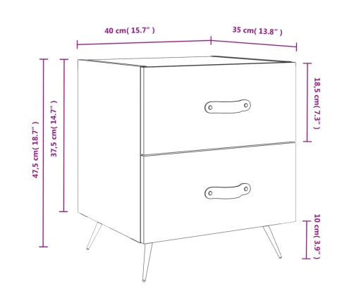 Mesita de noche madera ingeniería gris hormigón 40x35x47,5 cm