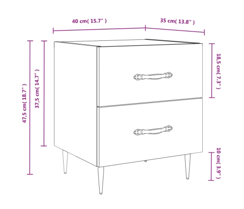 Mesita de noche madera de ingeniería blanco 40x35x47,5 cm