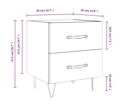 Mesita de noche madera ingeniería gris hormigón 40x35x47,5 cm