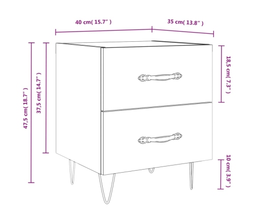 Mesita de noche madera de ingeniería roble marrón 40x35x47,5 cm