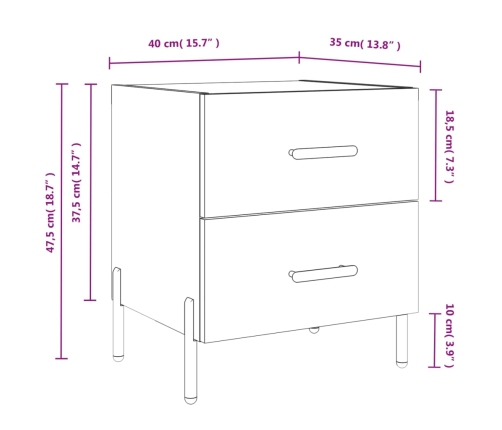 Mesita de noche madera de ingeniería blanco brillo 40x35x47,5cm