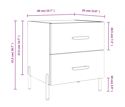 Mesita de noche madera ingeniería gris hormigón 40x35x47,5 cm