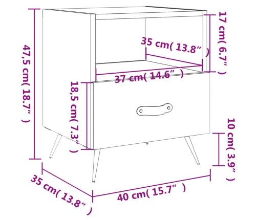 Mesita de noche madera de ingeniería blanco brillo 40x35x47,5cm