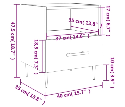 Mesita de noche madera ingeniería gris hormigón 40x35x47,5 cm