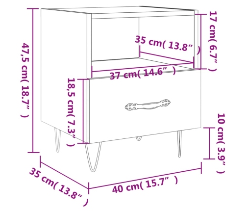 Mesita de noche madera de ingeniería blanco brillo 40x35x47,5cm