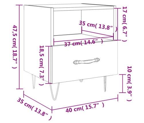 Mesita de noche madera ingeniería roble ahumado 40x35x47,5 cm