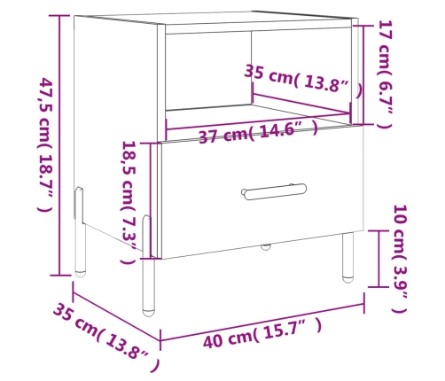 Mesita de noche madera ingeniería roble ahumado 40x35x47,5 cm