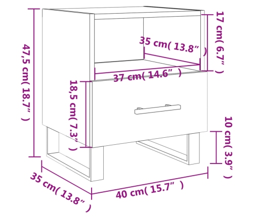 Mesita de noche madera ingeniería roble ahumado 40x35x47,5 cm