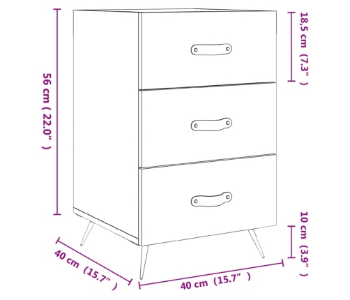 Mesita de noche madera de ingeniería gris hormigón 40x40x66 cm