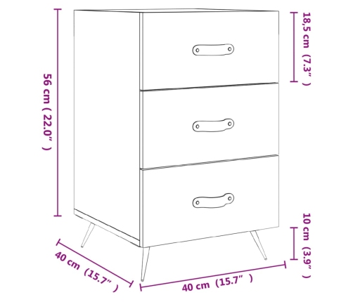 vidaXL Mesita de noche madera de ingeniería gris Sonoma 40x40x66 cm