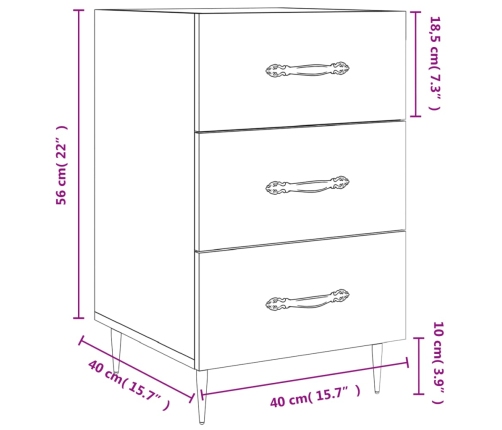 Mesita de noche madera de ingeniería blanco brillo 40x40x66 cm