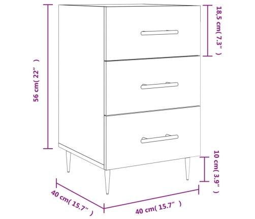 Mesita de noche madera de ingeniería roble ahumado 40x40x66 cm