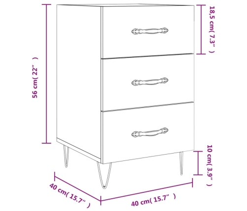 Mesita de noche madera de ingeniería gris Sonoma 40x40x66 cm