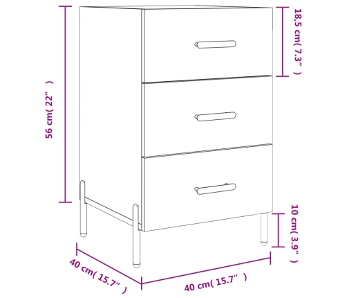 Mesita de noche madera de ingeniería gris hormigón 40x40x66 cm