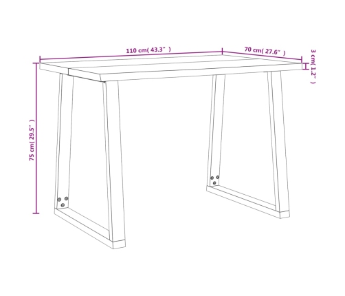 Mesa de comedor con borde vivo madera maciza acacia 110x70x75cm