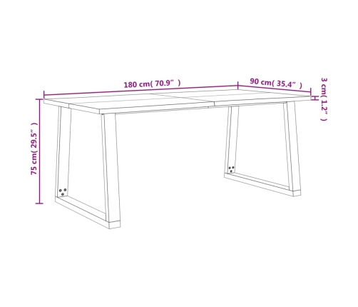 Mesa de comedor con borde vivo madera maciza acacia 180x90x75cm