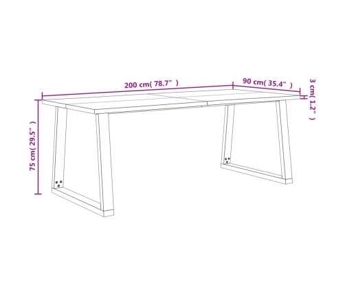 Mesa de comedor con borde vivo madera maciza acacia 200x90x75cm