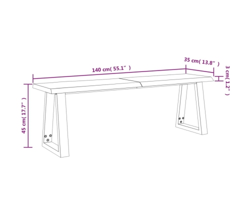 Banco con borde vivo madera maciza de acacia 140 cm