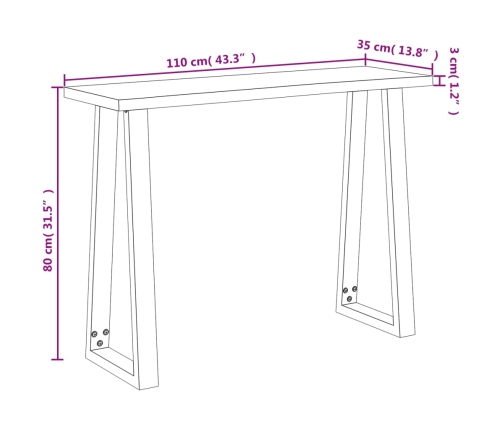 Mesa consola con borde vivo madera maciza acacia 110x35x80 cm