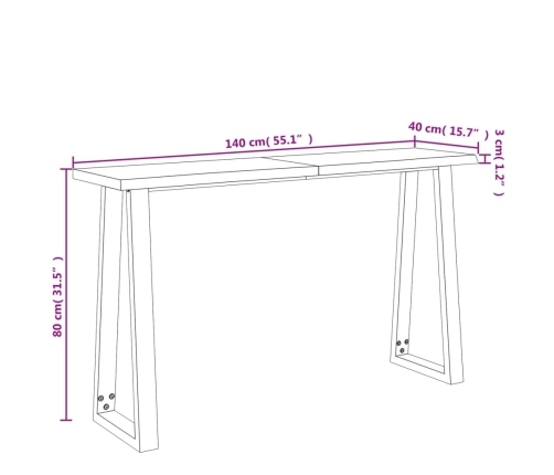 Mesa consola con borde vivo madera maciza acacia 140x40x80 cm