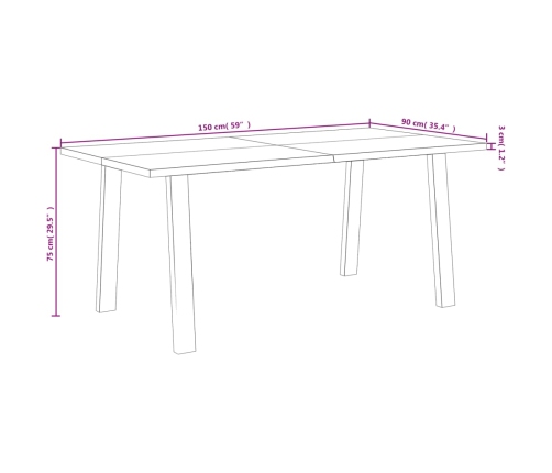 Mesa de comedor madera maciza de acacia 150x90x75 cm