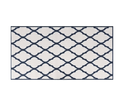 Alfombra de exterior azul marino y blanca reversible 80x150 cm