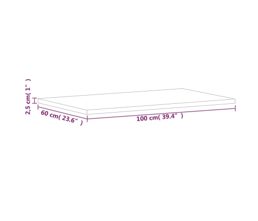 Tablero rectangular de madera maciza de haya 100x60x2,5 cm