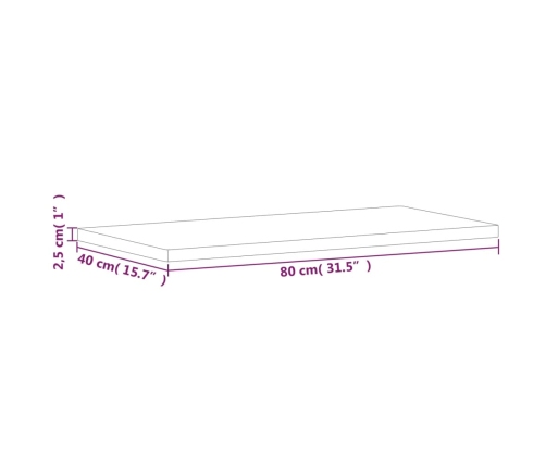 Tablero rectangular de madera maciza de haya 80x40x2,5 cm