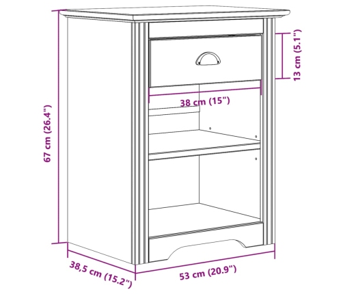 Mesita de noche BODO madera maciza de pino blanco 53x38,5x67 cm