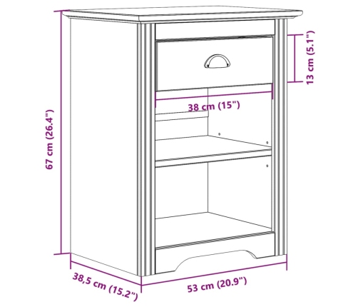 Mesita de noche BODO madera maciza de pino gris 53x38,5x67 cm