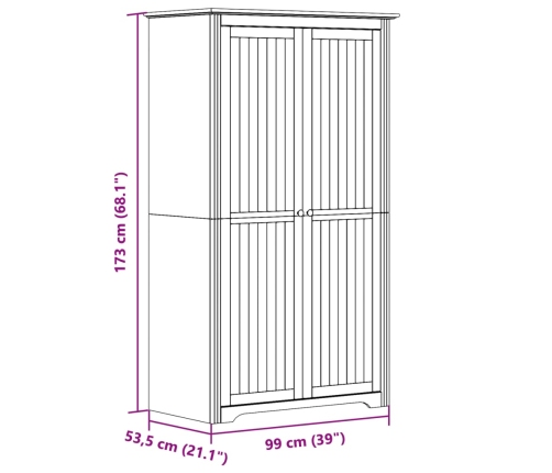 Armario BODO madera maciza de pino blanco marrón 99x53,5x173 cm