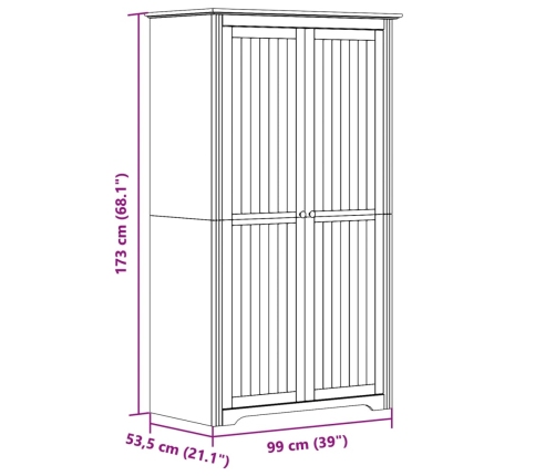 Armario BODO madera maciza de pino gris 99x53,5x173 cm