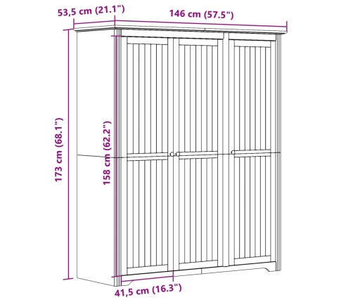 Armario BODO madera maciza de pino blanco 146x53,5x173 cm