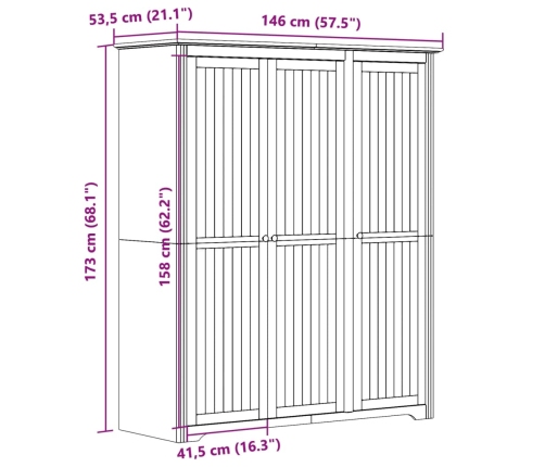 Armario BODO madera maciza pino blanco y marrón 146x53,5x173 cm