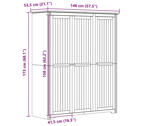 Armario BODO madera maciza de pino gris 146x53,5x173 cm