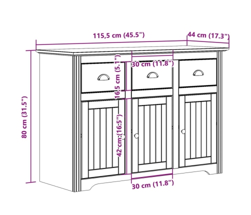 Aparador BODO madera maciza de pino blanco 115,5x44x80 cm