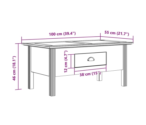 Mesa de centro BODO madera maciza de pino blanco 100x55x46 cm