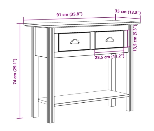 Mesa consola BODO madera maciza de pino blanco 91x35x74 cm